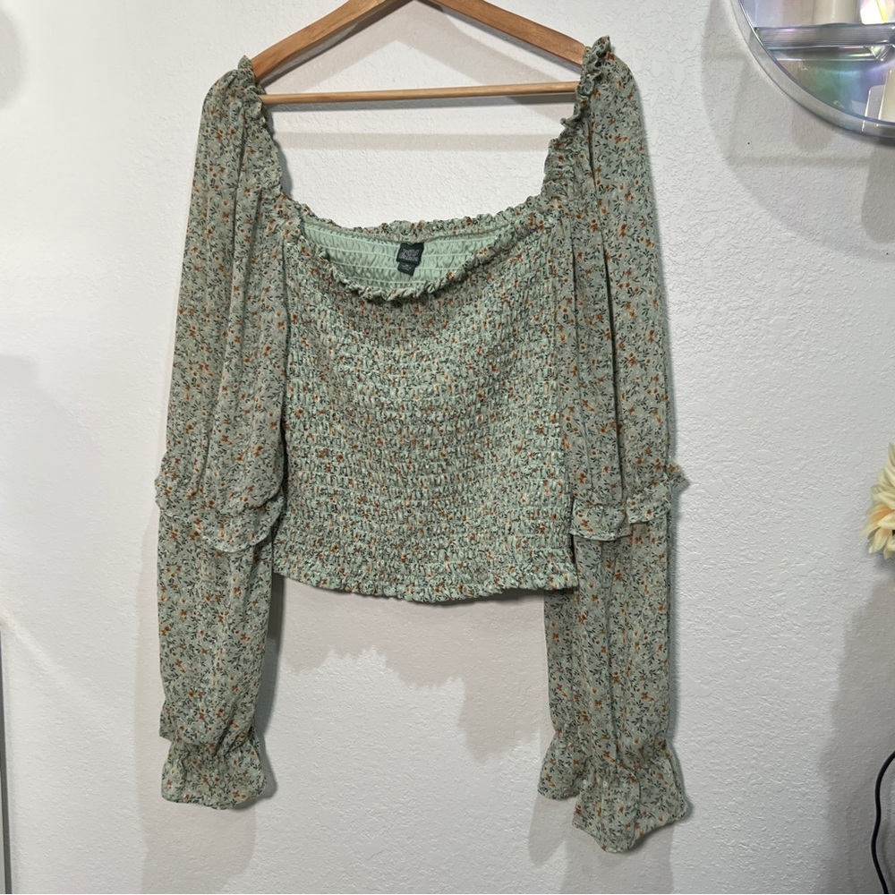 Wild Fable Green Floral Smocked Blouse
